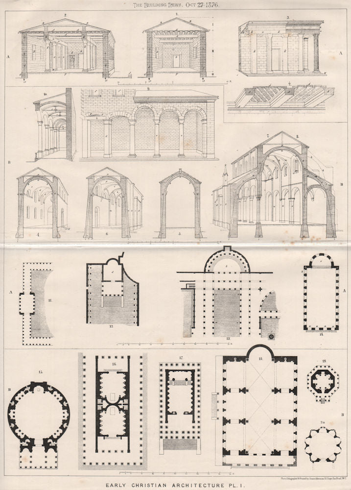 Early Christian architecture Pl. I. Churches 1876 old antique print picture
